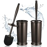 HAMITOR Toilet Bowl Brush Holder Set: 2 Pack Modern Deep Cleaning Bathroom Toilet Scrubber with Caddy for rv - Rim Decorative Accessories Cleaner Brushes for Toilet - Bronze1