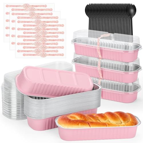 selizo 60 Pack 6.8oz Mini Loaf Baking Cake Pans with Lids, Rectangle Disposable Aluminum Foil Loaf Baking Pans, Small Baking Cake Tins Cup Cake Containers for Thanksgiving Christmas Individual Cakes by selizo - Used condition - US$16.19