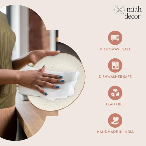 Image of miah decor Dinner Plates Ceramic Set of 4 (10 inch) | Handcrafted Stoneware Ribbed Off White Matte Finish Plate for Dining & Gifting | Durable | Microwave & Dishwasher Safe
