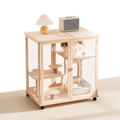 NOBBAT 猫ケージ 大型 キャットケージ 1段 /2段 /3段 長さ60/90/120cm 木製 掃除しやすい 透明ドア 多頭飼い ケージ 室内用 ドア付き 脱走防止 取付簡単 留守番(90x60x95cm)