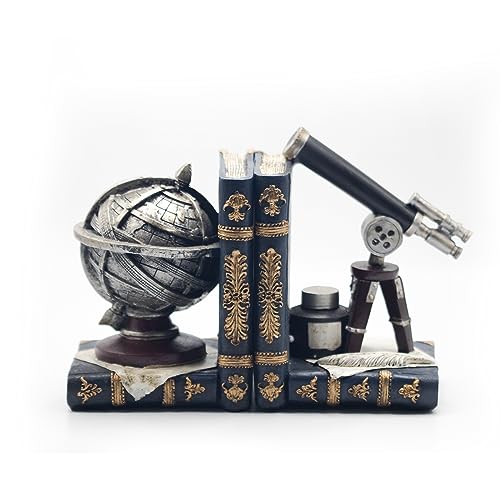 AUSTUFF Vintage Decorative Bookends, Armillary Sphere and Space Telescope Decorative