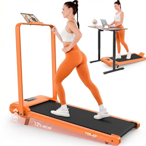 Image of FUNMILY Upgrade Walking Pad Folding Treadmill with 12% /15% Incline & Handle Bar, 3.5HP Foldable Under Desk Compact Treadmills for Home /Office /Gym, 400+lb Capacity, Shock Absorption