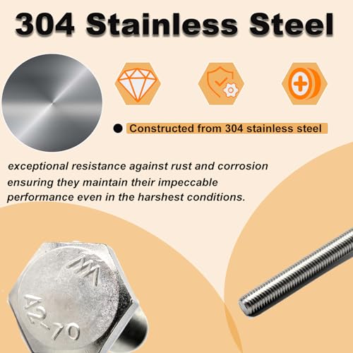 Image of 20Pcs M8 Hex Bolts M8x30mm Hex Head Bolt Stainless Steel 304 | M8-1.25 Fully Threaded Hex Tap Metric Hexagon Head Machine Screw Right Hand External Hex Drive