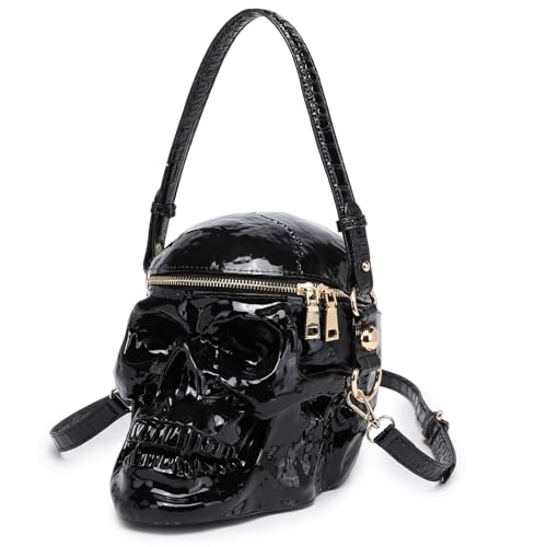 Image of Men PVC Unique Novelty Gothic Handbag Detachable Strap Crossbody Shoulder Bag Halloween Skull Purse for Women