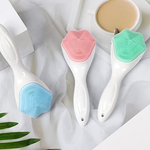 Silicone Face Scrubber Exfoliating Brush，Manual Handheld Facial Cleansing Brush Blackhead Scrubber，Soft Food Grade Silicone Bristles For Face Skincare (Green) #TOP6