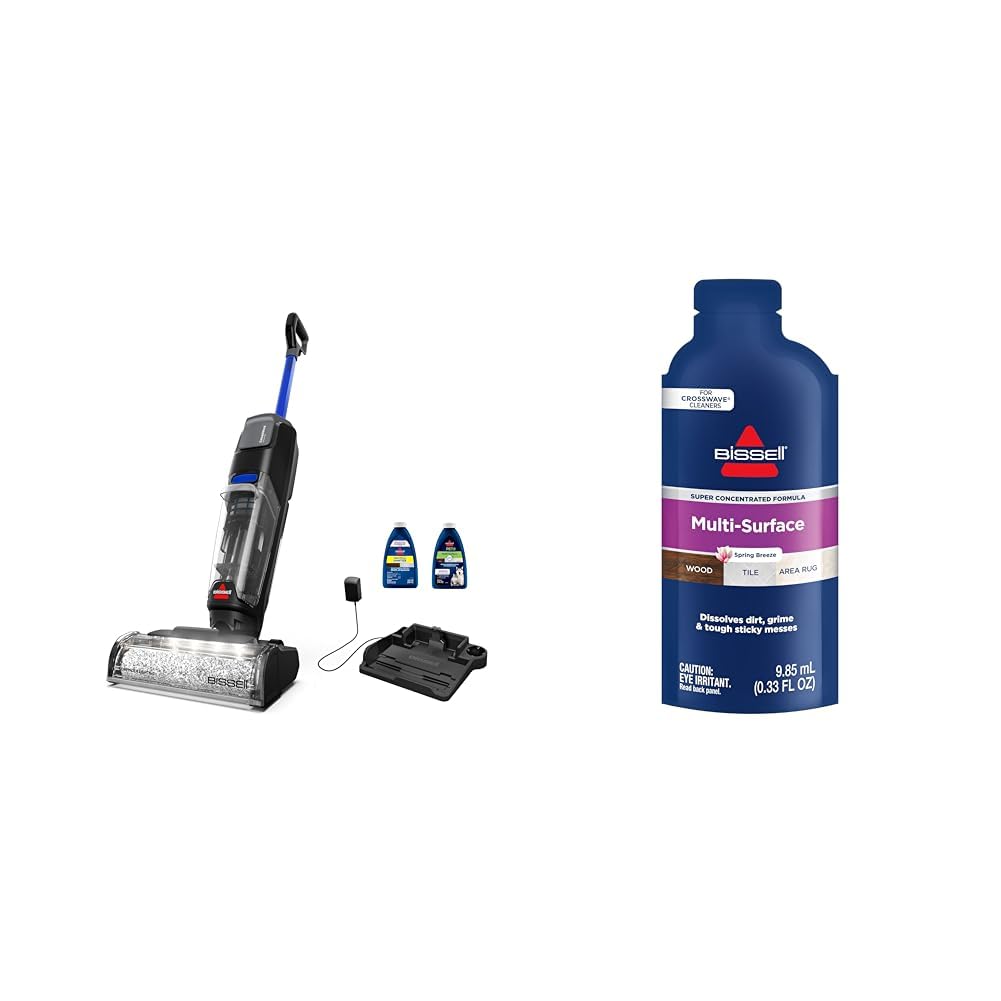 BISSELL CrossWave OmniFind Cordless Multi-Surface Hard Floor Cleaner Wet Dry Vacuum with FurFinder Headlights + Bissell Multi Surface Super Concentrate, 14 0.33 Oz packets included, 4144