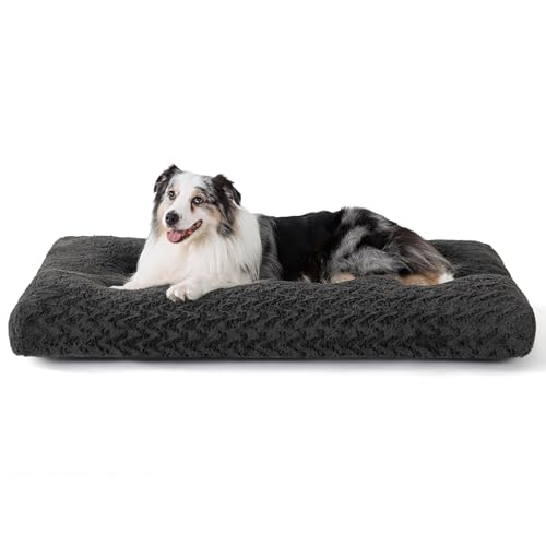 BEDSURE Hundebett Grosse Hunde waschbar - 104x74x9cm XL Hundekissen Flauschiges für große Hunde, plüsch Hundebett mit rutschfeste Unterseite und Seitengriff, dunkelgrau