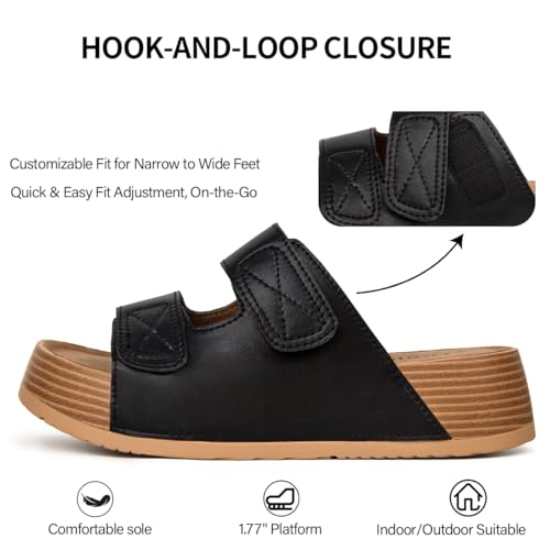 Image of Platform Sandals Women Genuine Leather Slip-on Beach Slide Buckle Comfortable Sandals with Memory Foam Soft Lining and Open Toe Low Wedges