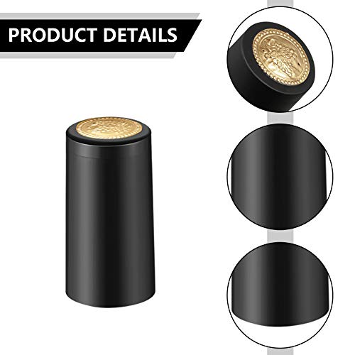 Image of Blulu 200 Pcs Wine Sealer for Bottles PVC Heat Shrink Capsules Bottle Caps for Wine Making Cellars and Home Use (Black,Navy Blue,Gold,Rose Gold)