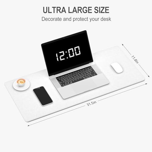 Image of Auhoahsil Felt Desk Mat, Minimalist Large Mouse Pad XL 31.5 x 11.8 in, Desk Matt for Desktop, Keyboard, Laptop, Computer, Office, Work from Home, Gaming, White