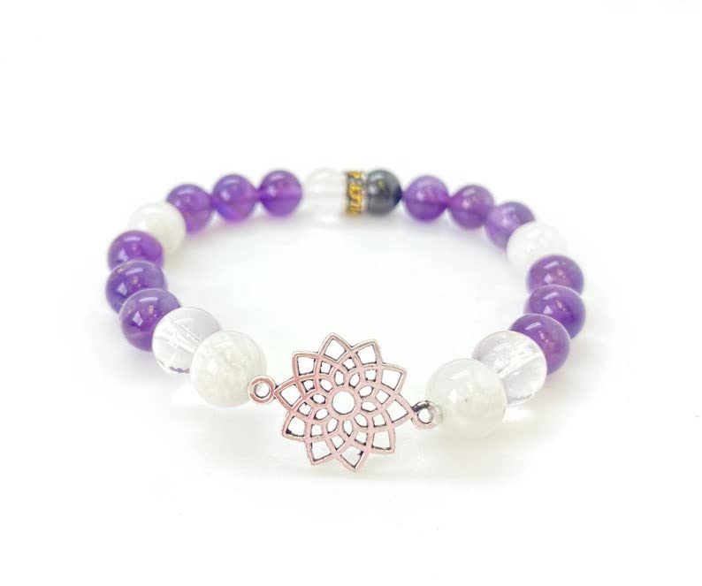Bracelet améthyste et quartz cristal, un cadeau d'anniversaire idéal pour homme et femme