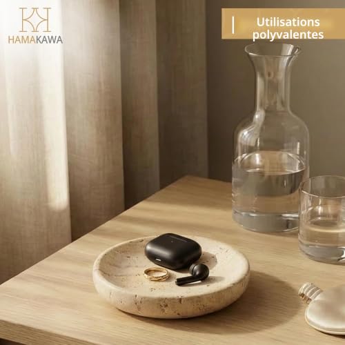 HAMAKAWA Vide Poche Marbre Naturel, Plateau Decoratif Rond Beige 14cm, Porte Savon Douche Modernes Travertin, Coupelle Bijoux pour Bague, Le pour Les Femmes – vue 9