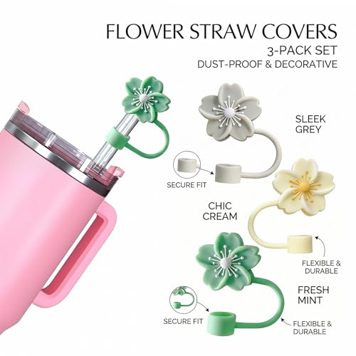 Image of BTYHAOS Straw Covers, Dust Proof Straw Toppers Fit Stanley 30 40oz Tumbler | Reusable Food-Grade Silicone Straw Covers Cap for Most 10mm Reusable Straw