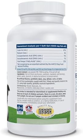 Nordic Naturals Omega-3 Pet, Unflavored - 180 Soft Gels - 320 mg Omega-3 Per Soft Gel - Fish Oil for Dogs with EPA & DHA - Promotes Heart, Skin, Coat, & Immune Health : Pet Supplies Product Image