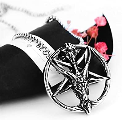 KBNSUIAN Gothic Sigil of Satan Baphomet Goat Inverted Pentagram Necklace Spiritual Satanas Symbol Witchcraft Pendant Chain Elegant Men Healing Prayer Jewellery for Him