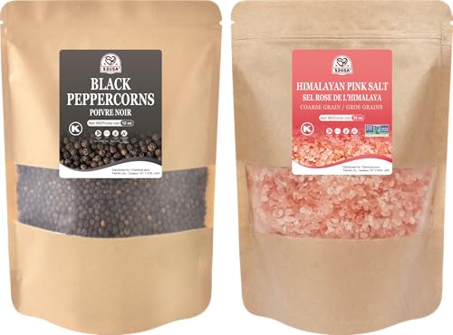 52USA Whole Black Peppercorns 12 oz + Himalayan Pink Salt (Coarse Grain)...
