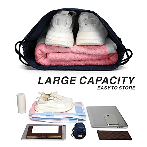 BuyAgain Drawstring Backpack Sports Water Resistant String Bag Sport Gym Sackpack for Women Men Large with Zipper, Navy by BuyAgain - Image 5