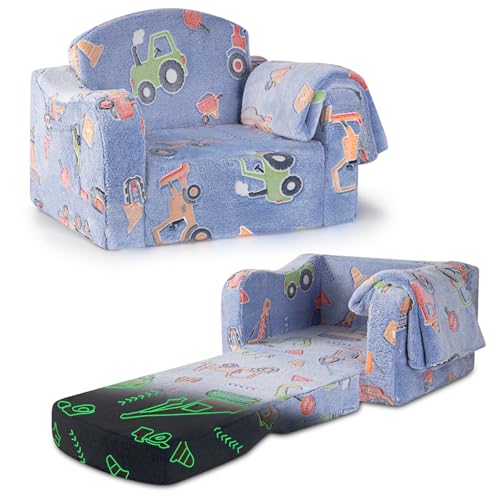 Airpanda Comfy Kids Sofa Chair, 2-in-1 Fold Out Couch with Blanket