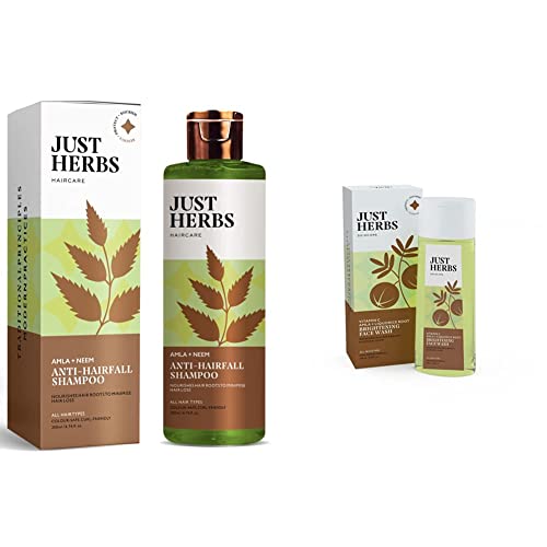 Image of Just Herbs 8 In 1 Root Nourishing Amla Neem Hair Fall Control Shampoo 200 Ml & Just Herbs Skin-Rejuvenating Ayurvedic Face Wash Cleanser- 100 ML