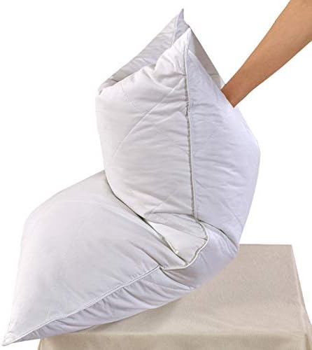 Set of 2 White Goose Feather Bed Pillows - Soft 600 Thread Count 100% Cotton, Medium Firm,Soft Support Surround Fill Polyester Queen Size,White Solid