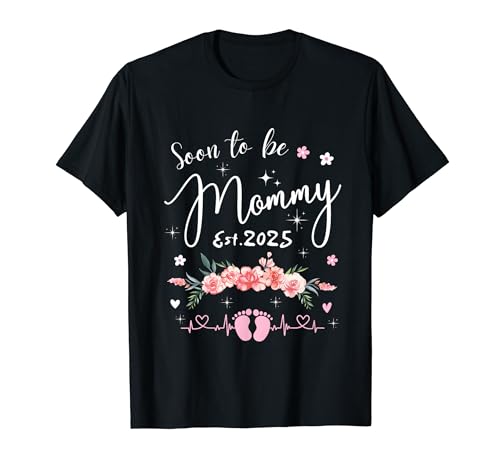 Soon To Be Mommy Est 2025 Floral Pregnancy Announcement Mom Camiseta