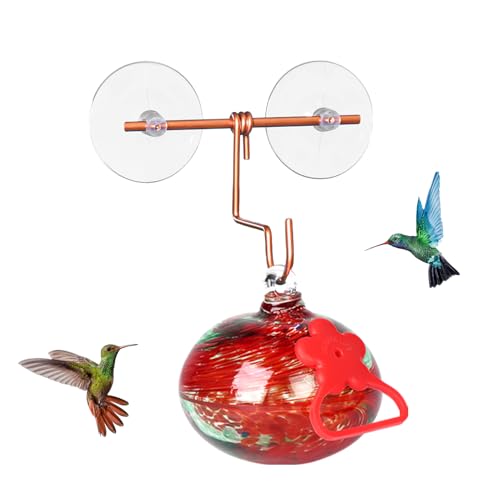 Pozfun Window Hummingbird Feeder with Suction Cups,Hand-Blown Glass Hummingbird Feeders for Outdoors Window Mounted with Metal Hook,Close Bird Watching,Finch in Garden,Yard(Red) Pozfun Window Hummingbird Feeder with Suction Cups,Hand-Blown Glass Hummingbird Feeders for Outdoors Window Mounted with Metal Hook,Close Bird Watching,Finch in Garden,Yard(Red)