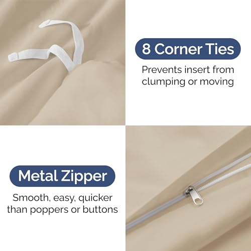Image of Duvet Cover Full Size Set - Extra Soft Full Duvet Cover 80 inch x 90 inch with 2 Pillow Shams for Women, Men, Kids & Teens - Hotel Luxury, Easy-Care w / Zipper Closures & Ties - Comfy and Breathable (Wheat)