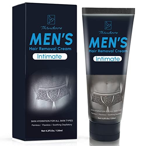 Qpywd Intimate Hair Removal Cream for Men, Sensitive Skin Formula with Aloe Vera & Vitamin E, Painless Depilatory Cream for Private Parts, Chest, Back and Legs, 4.2 fl oz