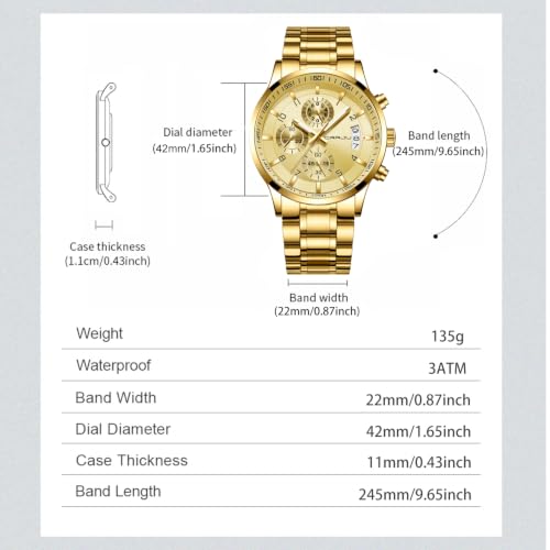Image of CRRJU Men's Multifunctional Chronograph Wristwatches,Stainsteel Steel Band Fashion Quartzuartz Waterproof Watch