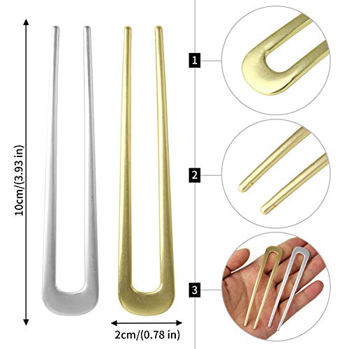 8pcs-Gold and Silver Metal U Shaped Hair Styling Pins Fork Sticks 2 Prong Updo Chignon Pins for Women Girls Buns Hair Accessories