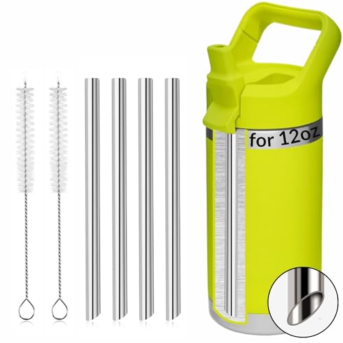 4PCS Replacement Metal Straw for YETI Rambler Jr. Water Bottle, Reusable Stainless Steel Replacement Straws with 2PCS Cleaning Brushes Compatible with YETI Rambler Jr. Bottle (12oz)