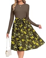 AUSELILY – AUSELILY Damen Kleid Langarm Knielang Taillenband
