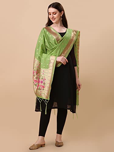 Image of DEVANGI Women's Woven Banarasi Silk Dupatta /Chunni For Women, Floral Print 1 Meter Wide and 2.3 Meter Length Printed Designer Dupatta /Chunni For Girls