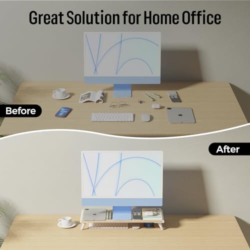 loukin Monitor Stand Riser for Desk, 22.4" x 8.3" Larger Computer Stand for Laptop, PC, Printer, Sturdy Desktop Computer Shelf with Non-Skid Rubber, Home Office, Natural Wood by loukin - Image 2