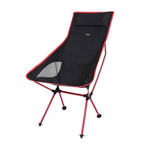 Candora Portable UltraléGer Chaise Pliante, Capacité De Avec Taie Oreiller Et Extended Longueur Settlement PréVention Heavy Duty Assise Pliable Pour Pique-Nique RandonnéE PêChe Camping Jardin Red