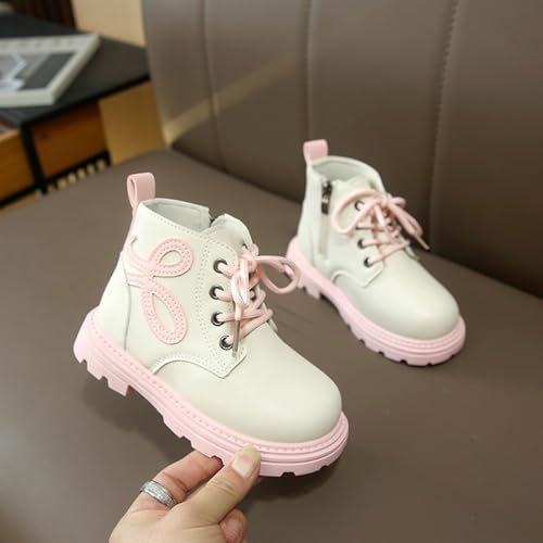 IWIHMIV Girls Ankle Boots Short Booties with Side Zipper Fashion Non Slip Low Heels Lace Up Leather Riding Boot4