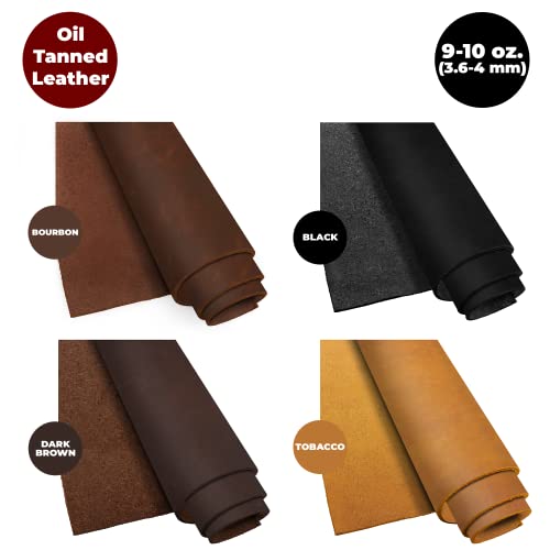 Elw 9-10 Oz. (3.6-4Mm) Thick Pre-Cut Size 12"X24" In Bourbon Brown Color Full Grain Cowhide Leather, Oil Tanned For Tooling, Carving, Molding, Craft, Hobby, Workshop, Sewing, Knife Sheaths #TOP6