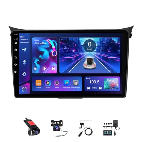 9 Pulgadas Android 14 Doble DIN Radio de Coche para Hyundai I30 2011-2017 con CarPlay inalámbrico GPS Navi Cámara de Respaldo Controles del Volante Bluetooth(T2[2+32G])