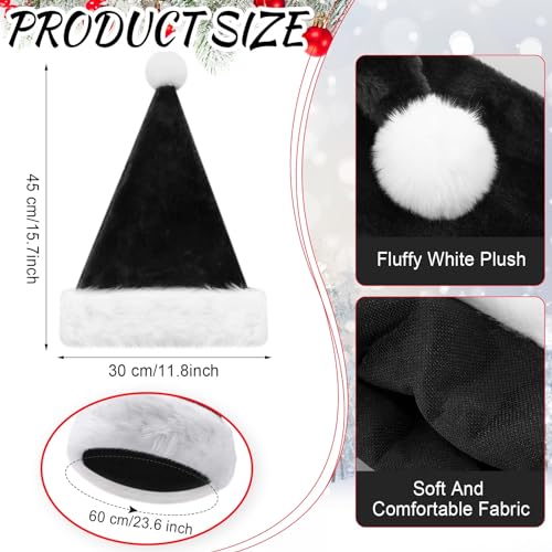 Image of Vicenpal 20 Pcs Santa Hats Bulk Plush Christmas Hats for Adults Women Men Holiday Party Costume(Black)