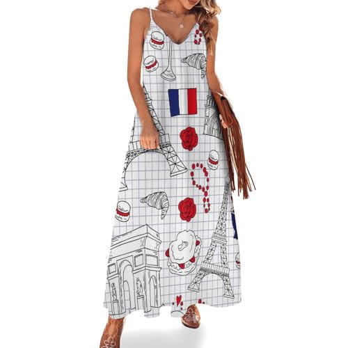 Robe longue Tour Eiffel imprimée pour femme : tenue de plage maxi sans manches pour l'été