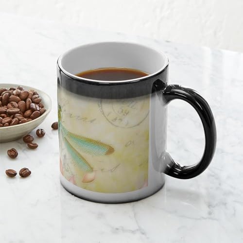 Taza Mágica de Cerámica 11 oz con Motivos de Flores y Libélula miniatura 6