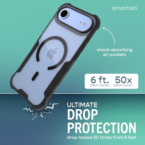 Image of Smartish iPhone Air MagSafe Case - Gripzilla Protective Magnetic Case for Men [Rugged + Tough] Military Grade Heavy Duty Grip Armor - Drop Tested for Apple iPhone Air - Clearly Black