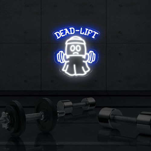 Image of Ghost Dead Lift Neon Sign Funny GYM Room LED Light Home Gym Wall Decoration | Ghost Light Dumbbell Neon Sign Funny Weightlifting Gym Neon Led Light 14.6 inchx13.4 inch