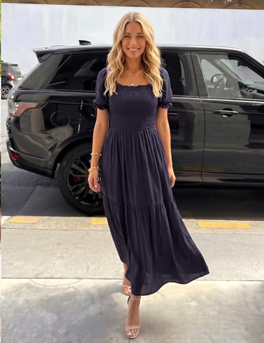 Image of ZESICA Women's 2026 Summer Boho Floral Print Dress Square Neck Ruffle Swing Beach Vacation Long Maxi Dresses