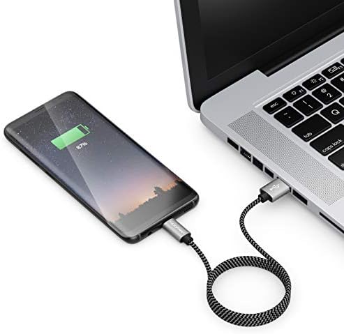 deleyCON 2m Nylonowy Kabel USB-C Kabel do Ładowania Kabel do Transmisji Danych Metalowa Wtyczka USB Typu C Ładowanie i Synchronizacja Telefonu Komórkowego i Smartfona