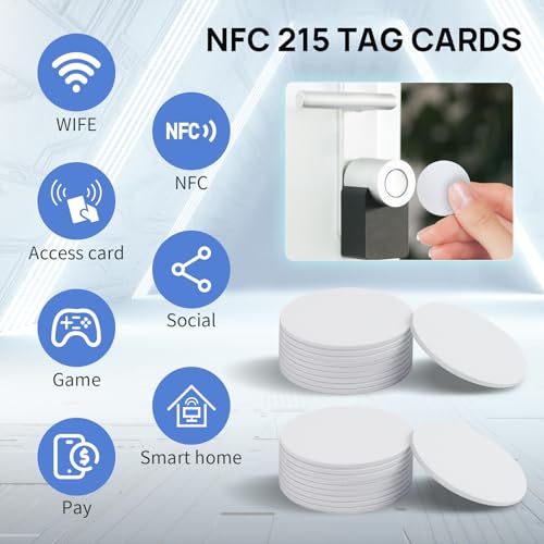 Image of 20 Pcs NFC Tags,NFC Stickers Cards with Adhesive Back, Round Rewritable NFC Cards, 504 Bytes Memory Compatible with NFC Enabled Phones (25mm)