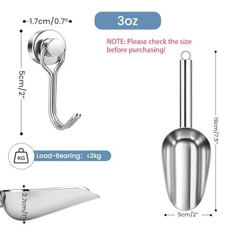 Wapodeai 3oz Mini Stainless Steel Ice Scoop for Freezer with Magnetic Hook, Metal Small Ice Scoop for Ice Maker Machines, Buckets, for Kitchen/Bar/Party & Wedding Accessories, Dishwasher Safe
