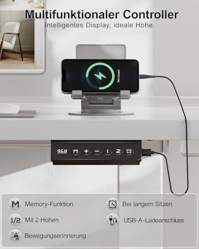 Airfish Höhenverstellbarer Schreibtisch 80x60cm, Kinder Schreibtisch Höhenverstellbar Elektrischer mit Memory-Funktion… – Ansicht 4