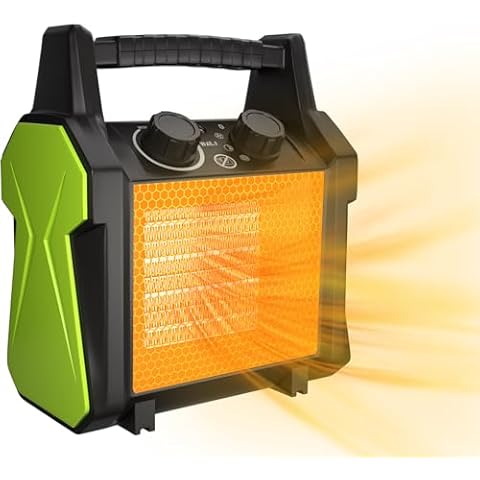Evcitn Outdoor Heater for Patio, 1500W PTC Ceramic Electric Space Heater with Overheat Protection, Safe & Fast Greenhouse Heater for Workshop, Flower Room, Camping, Green Cover