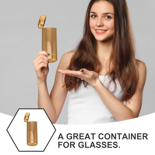 Image of TENDYCOCO Portable Aluminum Hard Shell Glasses Case - Lightweight Golden Eyeglass Holder with Dual-End Closure for Sunglasses, Eyewear, Travel, and Daily Use